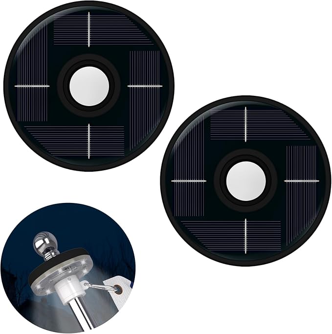 ZMTECH 2PC Flagpole Solar Light, Solar Flag Pole Lights, Outdoor Waterproof LED for 5-10FT Flag Poles, Flag Light Fits 1in Diameter Poles, Auto On/Off & Solar Charging (Black)