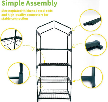 GreenGiggle 4 Tier Mini Indoor Outdoor Greenhouse,27"x19"x62" Greenhouses with PVC Cover and Roll-Up Zipper Door,Plastic Green House for Inside Grow Tent&Garden greenhouses for Outdoors