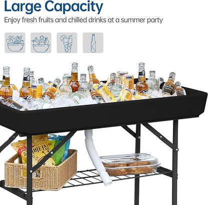 Outdoor Ice Cooler Folding Table, Portable Cooler Table with Removable Matching Skirt, Chill Table for Party BBQ Camping Wedding Black