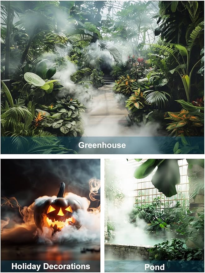 Ultrasonic Fogger, 12 Head Ultrasonic Mist Maker, 9000ml/H 400W Pond Fogger with Buoy, IP67 Waterproof Power Supply for Pond, Garden, Lawn, Rockery, Greenhouse, Halloween Decoration