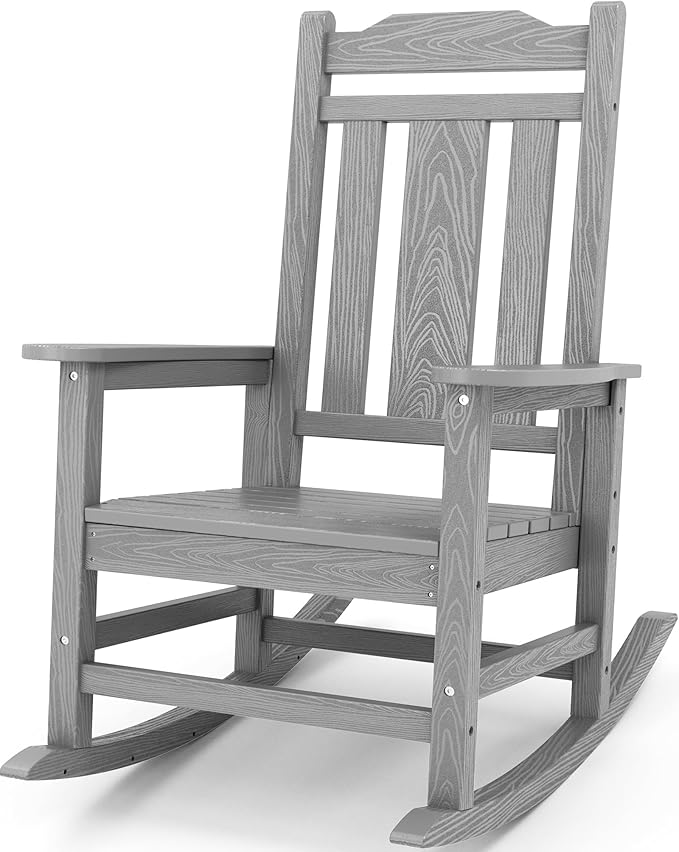 SERWALL Oversized Rocking Chair Outdoor, HDPE Outdoor Rocking Chair, Space Gray