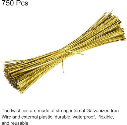 MECCANIXITY Foil Twist Ties 12" 30cm Metallic Plastic Closure Tie for Tying Bread, Candy, Cookies, Gift Bags Arts Crafts Ties Gold Tone Pack of 750