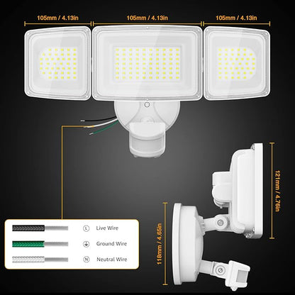 Onforu 2 Pack 100W LED Security Lights Motion Sensor Outdoor, 9000LM Super Bright Flood Light Motion Detector, IP65 Waterproof Exterior Floodlight, 6000K Hardwired Wall Light (White)