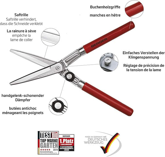 BERGER Topiary Shear 2510 with Beech Wood Handle Garden Shear with self-Sharpening Blades, Length 45 cm