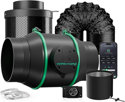 MARS HYDRO 2025 New Version iFresh 6 Inch Smart Inline Fan Combo, with Variable Speed Controller, for Heating Cooling Booster, Grow Tents
