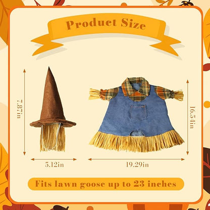 Fall Scarecrow Porch Goose Outfits for 23" Lawn Statue - Cute Hat & Clothes Set for Concrete/Plastic/Cement Goose, Seasonal Autumn Costume for Garden Yard Patio Decor