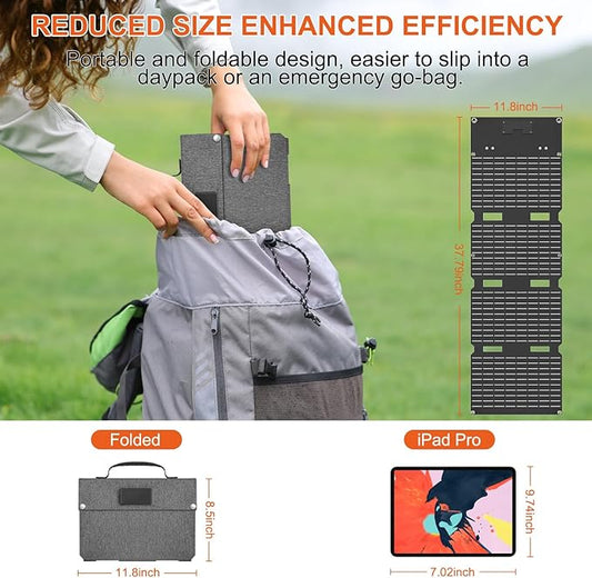 45W Solar Panels Charger with Handle 18V USB-A USB-C DC Portable Foldable Power Emergency ETFE Monocrystalline Panels IP67 Waterproof Camping Hiking