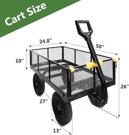 Olympia Tools Steel Garden Cart 1,000lbs 6-cu ft Utility Cart, Heavy Duty Wagon, with Removable Mesh Sides to Convert into Flatbed, Lawn and Utility Wagons Cart