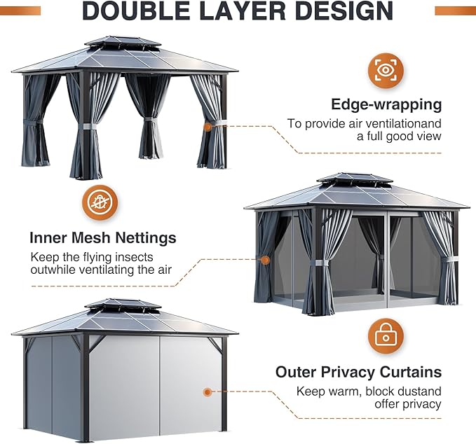 12 Ft. W X 10 Ft. D Aluminum Patio Hardtop Gazebo