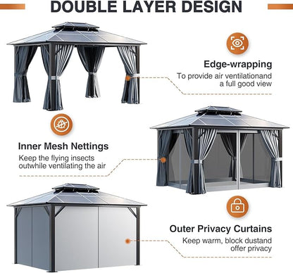 12 Ft. W X 10 Ft. D Aluminum Patio Hardtop Gazebo