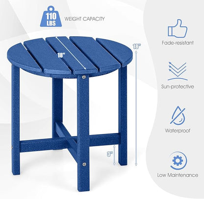 Tangkula Round Outdoor Side Table, 18 Inch Weather Resistant HDPE Adirondack Table, Outdoor Indoor Chairside End Tables, Patio Side Table for Lawn Garden Balcony Backyard, Easy Assembly (1, Navy)