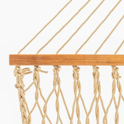 Original Pawleys Island Deluxe Tan DuraCord Rope Hammock – 13 ft. x 65 in, 2-Person, 450 lb Capacity, Oak Spreader Bar, Zinc-Plated Hardware, Handcrafted in The USA