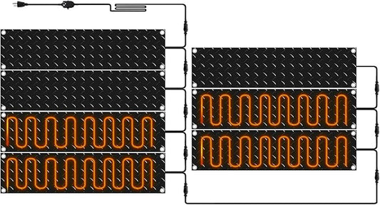 Riakrum 7 Pcs Heated Snow Melting Mats Outdoor, 10 x 30 in Winter Anti-Slip Heated Rubber Mat for Walkways Decks and Sidewalks, Snow and Ice Melting Pads Connection with 9.84 ft Power Cord