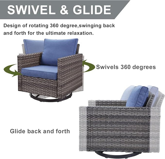 HUMMUH 5 Piece Patio Furniture Set Outdoor Sectional Sofa,PE Wicker Patio Swivel Rocker Chairs with Ottomans for Porch,Garden,Backyard