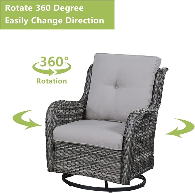 Outdoor Wicker Patio Furniture Set - 5 Pieces Rattan Patio Conversation Set with 2 Rocking Swivel Chairs,2 Ottomans and 1 Side Table for Porch Deck Backyard Garden(Mixed Grey/Grey)