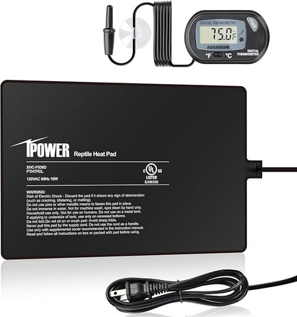iPower 8 by 12-Inch 16W Reptile Heat Mat, LCD Digital Aquarium Thermometer, Under Tank Warmer Terrarium Heat Pad for Turtles Lizards Frogs and Other Small Animals, Multi Sizes