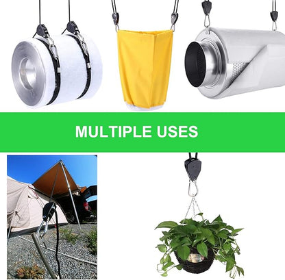 Rope Clip Hanger, 8 Packs 1/8 in Reinforced Adjustable Height Anti-Loose Design Metal Gears Clip for Growing Light Fixtures, Hanging Plants, 8 FT Length 150lbs Weight Capacity
