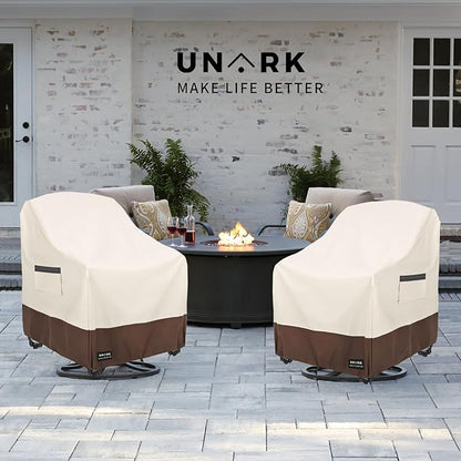 Outdoor Swivel Chair Covers Waterproof 2 Pack, Outdoor Chair Covers Patio Furniture Cover for Deck Patio Swivel Chair Heavy Duty, 28 W x 32 D x 36 H inches Beige and Brown