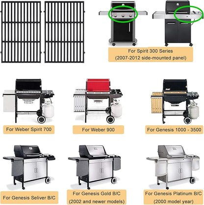 GasSaf 7638 Grill Grates for Weber Spirit 300 310 315 320 330, 17.5x12 Cast Iron Grates for Genesis 1000-3500, Genesis Gold Silver Platinum B/C, Spirit 700, Weber 900, Replace Grill Parts 7639 65906