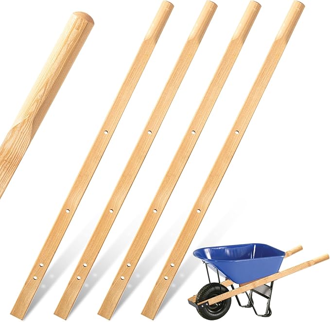 Gisafai 2 Pairs Wood Wheelbarrow Handles 60'' Heavy Duty Hardwood Wheelbarrow Replacement Handles Kit with Tough Seal Coat and Pre Drilled Holes