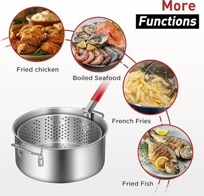 Red Mountain Valley 10.5 Qt Outdoor Propane Fish Fryer Pot Kit with Aluminum Strainer Basket, Thermometer for Boiling and Frying, 50,000 BTU Burner, 0-5 PSI Regulator, Full CSA Approved Fish Cooker