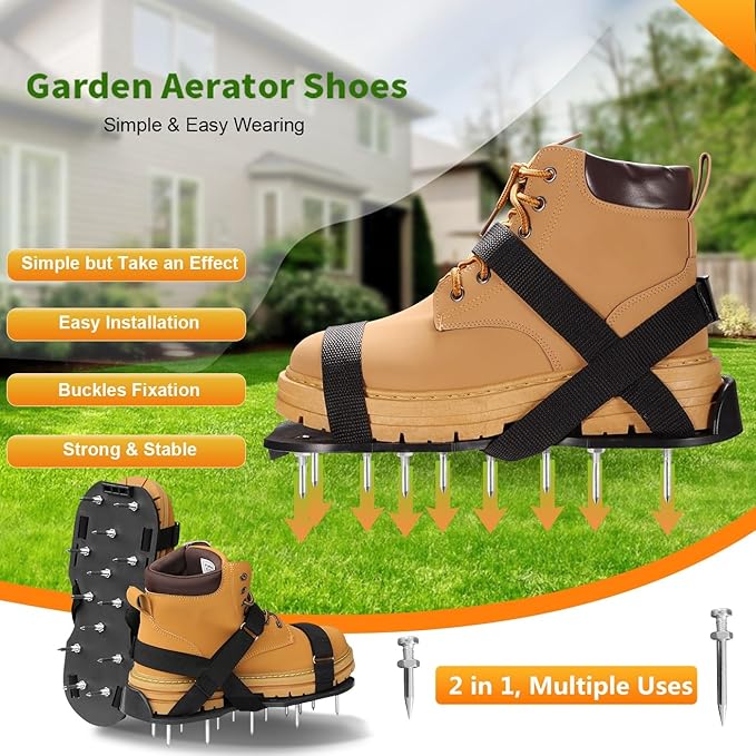 Gunite Spiked Shoes for Epoxy Floor,2 in 1 Fully Assembled，2 Lengths of Spikes with 1.8"" and 1.2"" Short Spikes，Perfect for Epoxy Garage Floors,Overlays, Lawn Aeration，Aerator Shoes