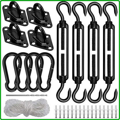 Sun Shade Sail Hardware Kit 6 Inch Heavy Duty 304 Stainless Set for Triangle Rectangle Sun Shade Sail Installation, Awning Attachment Set for Patio, Garden Outdoors Sun Protection Rainshield (46 Pcs)