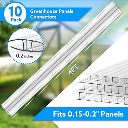 Polycarbonate Greenhouse Panel Connectors – 20 Packs, 4FT H Connectors Fits 4 or 6 MM Panels, UV-Resistant Greenhouse Joining Strips for DIY Garden Greenhouses and Cold Frames