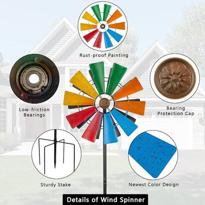 Stargarden Wind Spinners Outdoor, 13.4 Inch Kinetic Pinwheels, Colorful Metal Garden Spinners Double Windmill for Yard, Lawn, Patio