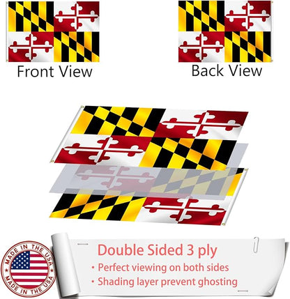 Maryland States Flag 4x6 Outdoor Made in USA - Double Sided Heavy Duty Vivid Color Maryland MD Flags with 2 Brass Grommet