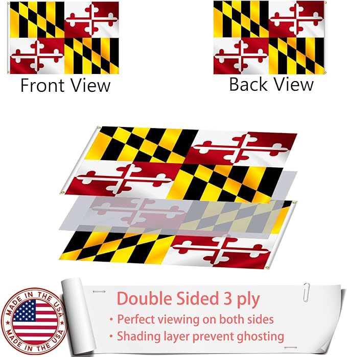 Maryland States Flag 2x3 Outdoor Made in USA - Double Sided Heavy Duty Vivid Color Maryland MD Flags with 2 Brass Grommet