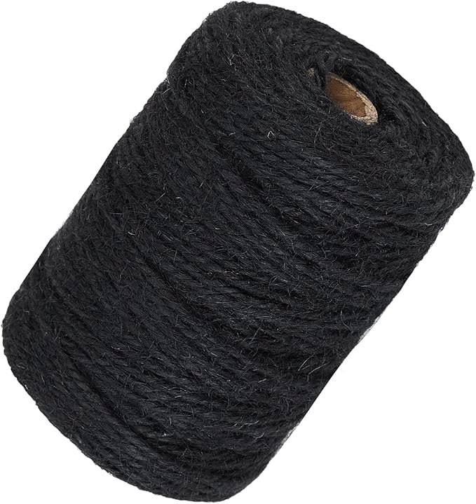 3mm 328 Feet Black Natural Jute Twine, for Crafts Gift, Craft Projects, Wrapping, Bundling, Packing, Holiday Packaging Twine, Gardening and More, Jute Rope to Use Around The House and Garden
