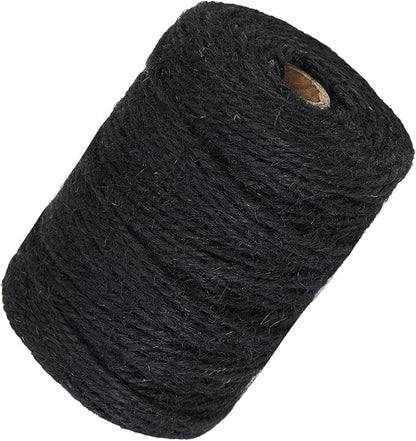 3mm 328 Feet Black Natural Jute Twine, for Crafts Gift, Craft Projects, Wrapping, Bundling, Packing, Holiday Packaging Twine, Gardening and More, Jute Rope to Use Around The House and Garden