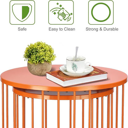 SUNNYPARK Outdoor Side Table Set of 2, Metal Circle Accent End Tables for Balcony Backyard Garden Indoor Living Room, Durable Black Nesting Coffee Tables, 20”+16” Dia