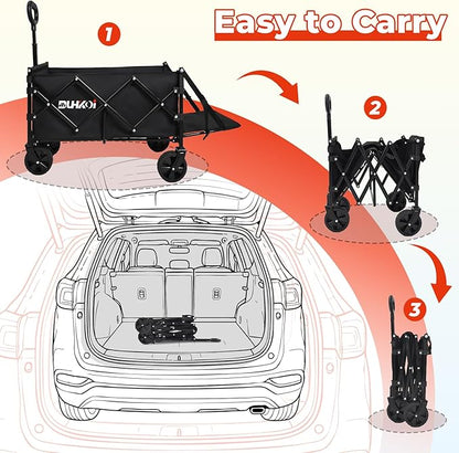 Collapsible Tailgate Wagon with Wheels, Compact Size Folding Utility Cart, 380LBS Capacity for Garden, Grocery, Beach, Camping – Portable Heavy Duty Cart