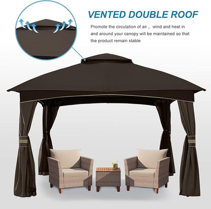 MASTERCANOPY Outdoor Patio Gazebo for Garden with Upgrade Steel Frame and Netting Walls (8x8,Brown)