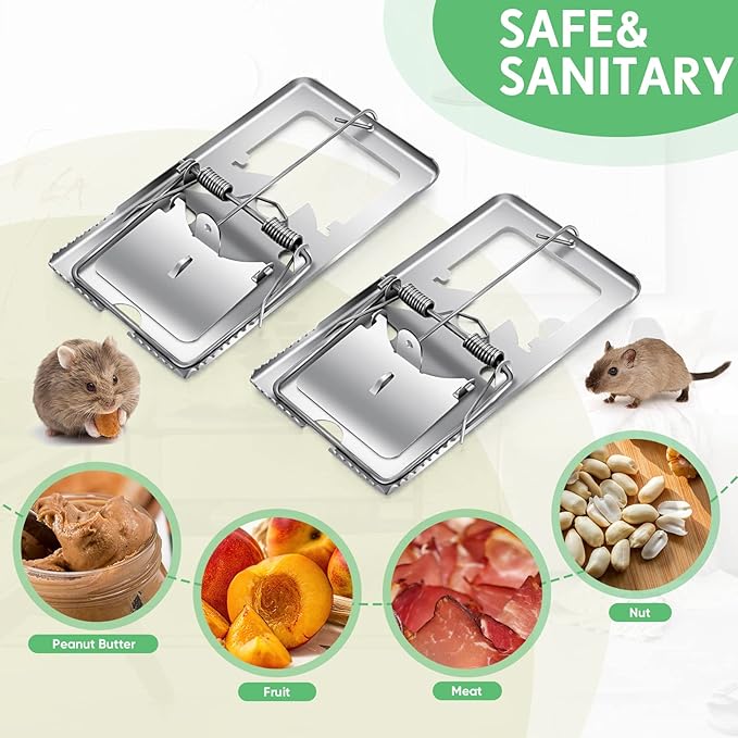 Qualirey 24 Pcs Classic Metal Rat Traps Reusable Mouse Trap Humane Effective Snap Rat Killer That Work for Indoor Outdoor Mice Voles and Small Rodents Control(Silver)
