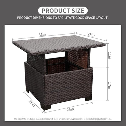 Outdoor Table with Storage Outside Patio Table Wicker Convertible Coffee Table All-Weather Rattan Coffee Table, Brown