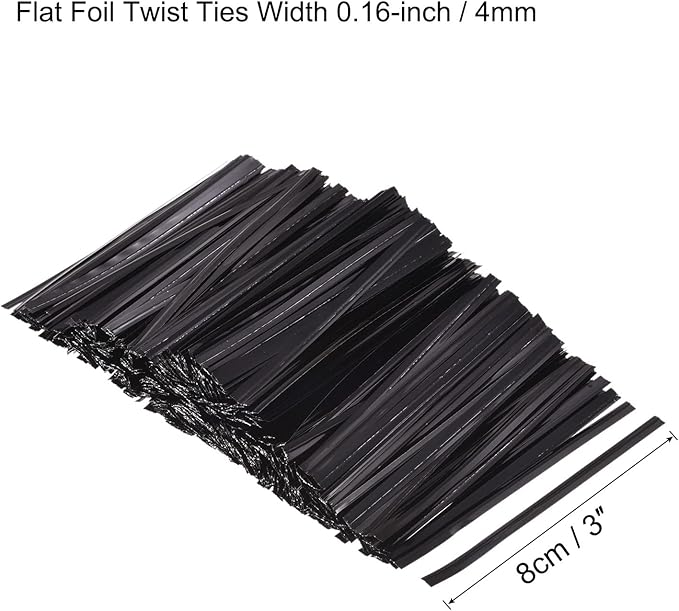 MECCANIXITY Foil Twist Ties 3" 8cm Metallic Plastic Closure Tie for Tying Bread, Candy, Cookies, Gift Bags Arts Crafts Ties Black Pack of 750