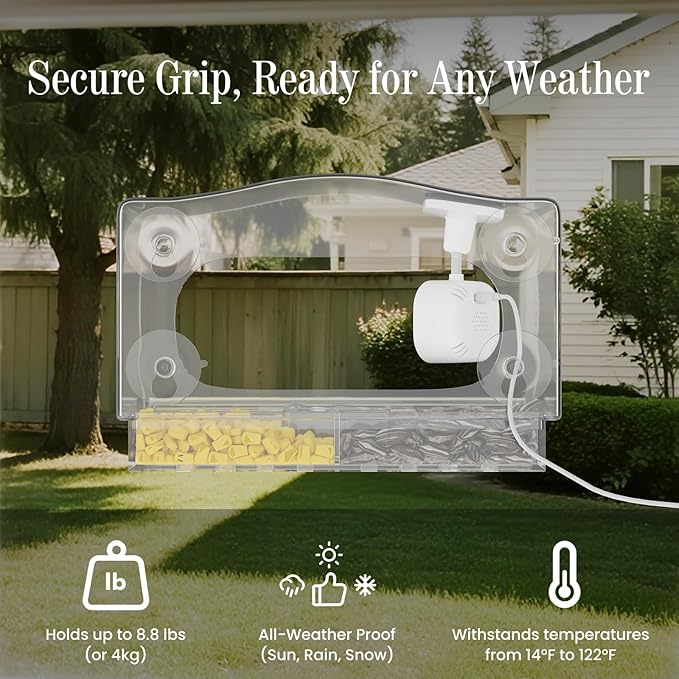 Freesason Smart Bird Feeder with Camera & AI Bird Identifier, 2K HD Auto-Capture Video, Window Mounted with Strong Suction Cups, Unique Tech Gift for Birds Watchers (Clear)