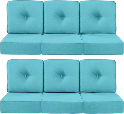 Luxury 22x24/22x25 6-Inch Outdoor Deep Seat Cushions Set of 6 - Comfortable Patio Zipper Chair Cushion for Wicker Wicker Rocking Gilider Loveseat Couch Sectional Sofa - Turquoise