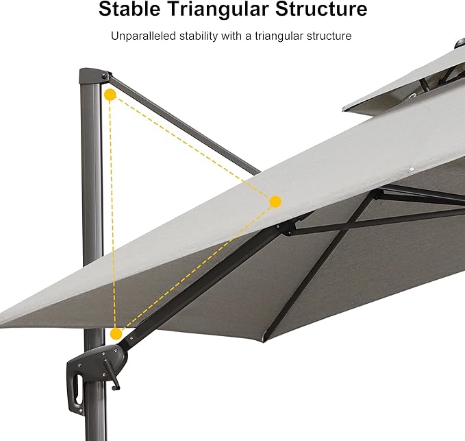 PURPLE LEAF 10 FT Cantilever Patio Umbrella Outdoor Umbrella with 220lbs Base Large Square Windproof Offset Umbrella for Pool Deck Garden, Pebble Grey