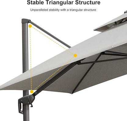 PURPLE LEAF 11 FT Cantilever Patio Umbrella Outdoor Umbrella with 280lbs Base Large Rectangular Windproof Offset Umbrella for Pool Deck Garden, Pebble Grey