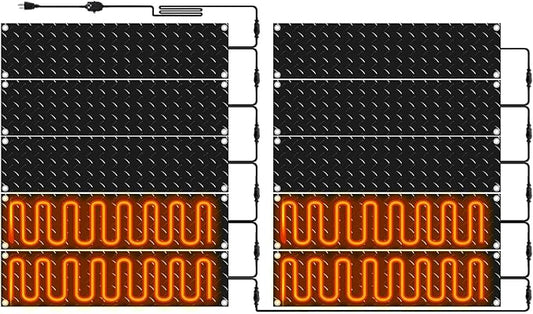 Riakrum 10 Pcs Heated Snow Melting Mats Outdoor, 10 x 30 in Winter Anti-Slip Heated Rubber Mat for Walkways Decks and Sidewalks, Snow and Ice Melting Pads Connection with 9.84 ft Power Cord
