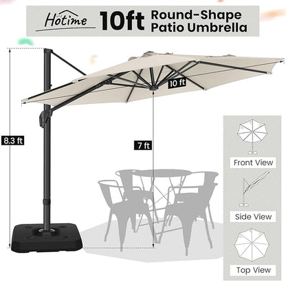 Hotime 10ft Patio Umbrella Outdoor Patio Windproof and Height adjustable, Heavy Duty Aluminum Round Offset Patio Umbrella Cantilever Pool Umbrella with 360°Rotation for Garden Deck Pool, Beige