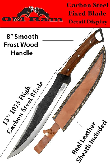 Fixed-Blade Full Tang 1075 High-Carbon-Steel Blade Hunting-Machete for Cutting Splitting (Brown-1)