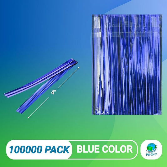 Blue Metallic Twist Ties for Bags 4 Inch. 100000 Pack of Aluminum Foil Christmas Twist Ties for Treat Bags. Reusable Bread Ties. Flexible Metallic Twist Tie. Twisty Ties for Bags, Cake Pops
