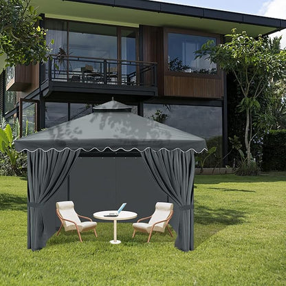 Gazebo Universal Replacement Privacy Curtain, 12'X14' Gazebo Curtains Outdoor Waterproof, 4-Panels Sidewall with Zipper for Patio, Garden and Backyard (Only Curtains, 12'X14', Gray)