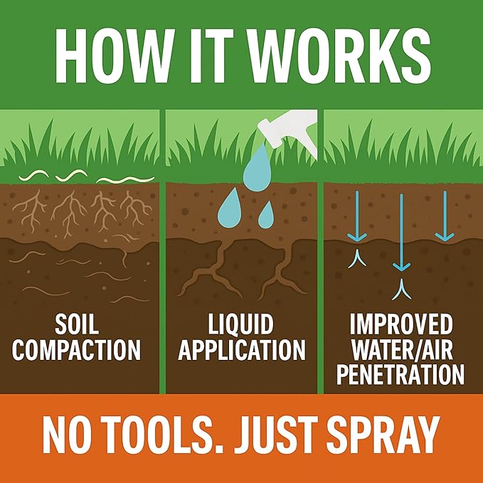 Soft Soil Liquid Soil Aerator & Lawn Treatment to Fix Compacted Soils, Improve Drainage with Non-Mechanical Liquid Application. 1 Gallon