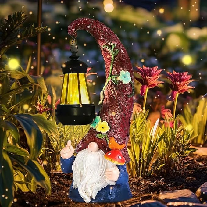 Garden Gnome Statue with Solar Light,Gnomes Decorations for Yardfor Yard, Porch Lawn, Patio – Funny Gnome Decor Gifts for Women, Mom, Grandma, Housewarming Home Decor Gifts Thanksgiving.